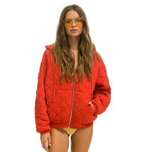 Aviator Nation Quilted Zip Hoodie Relaxed red xl